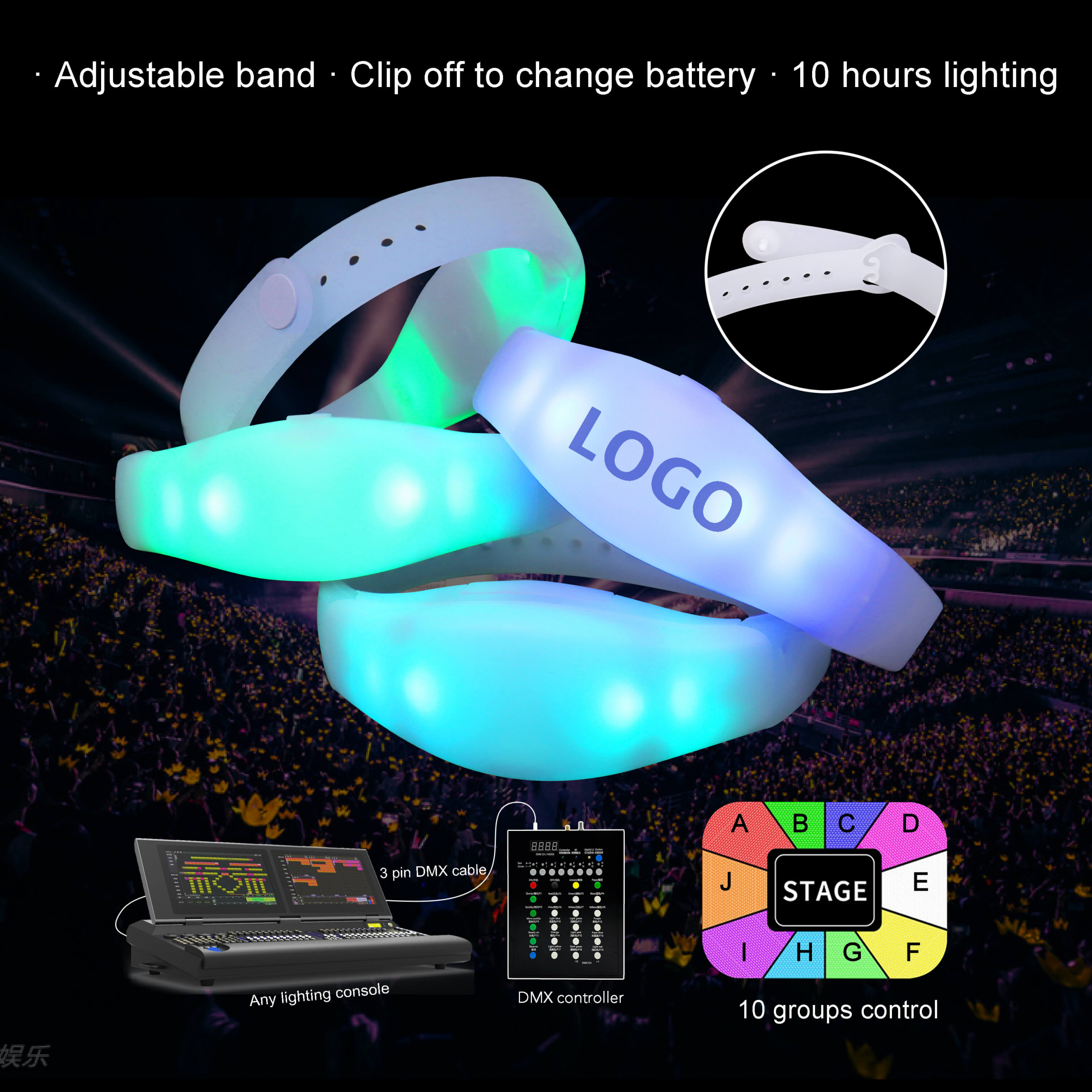 adjustable led bracelet led dmx wristband